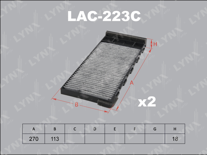 Фильтр салона (2шт) NISSAN Regurus (96-02)/Terrano (95-02)/(Stagea 96-01)/Safari (98-02)/Primera (95-00)/Prairie-Liberty (98-01)/Avenir (98-)/Liberty (01-)/Bluebird (96-01)/Cefiro A32 LYNXauto LAC-223C